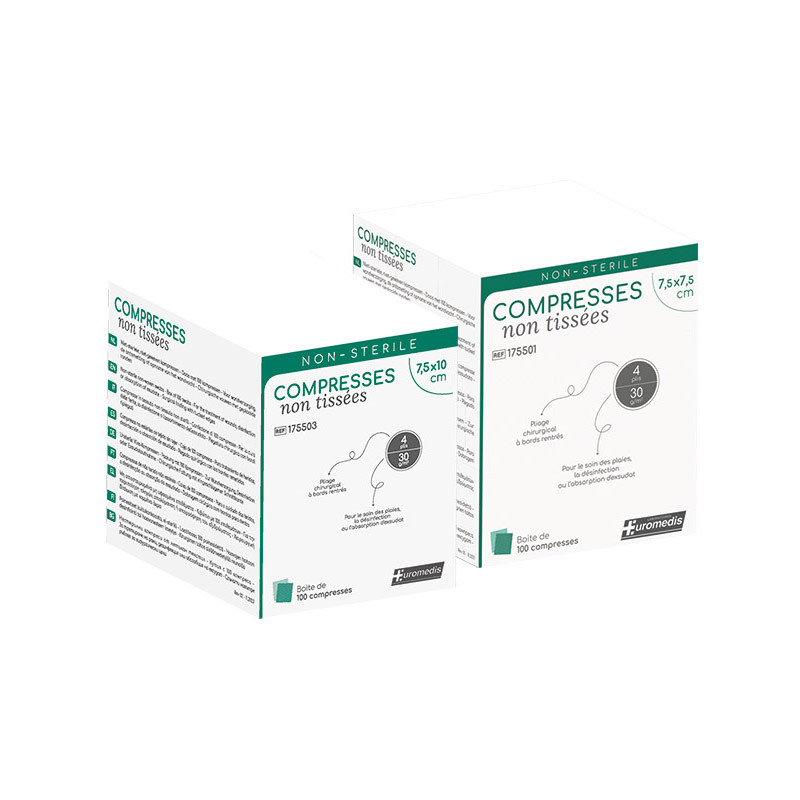 COMPRESSES NON TISSE NON STERILES 30 G/M²4 PLIS EUROMEDIS