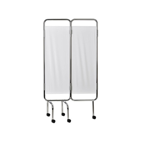 PARAVENT CHROME 2 PANNEAUX PVC BLANC NON FEU