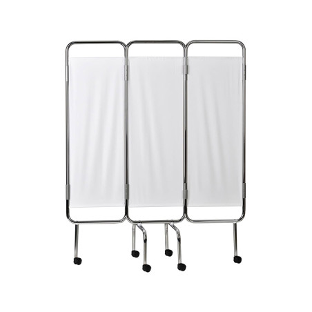 PARAVENT CHROME 3 PANNEAUX PVC BLANC NON FEU