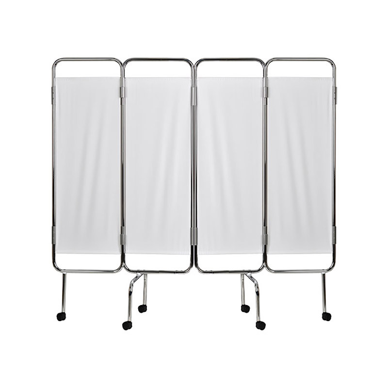 PARAVENT CHROME 4 PANNEAUX PVC BLANC NON FEU