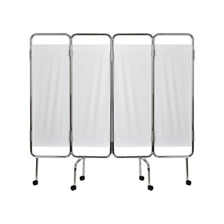 PARAVENT CHROME 4 PANNEAUX PVC BLANC NON FEU